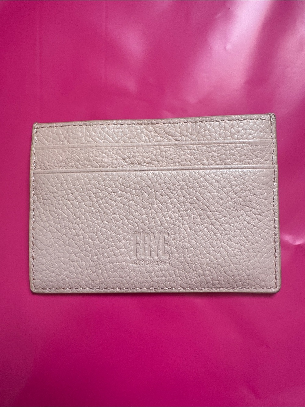 Frye Pebbled Leather Card Holder in Light Taupe